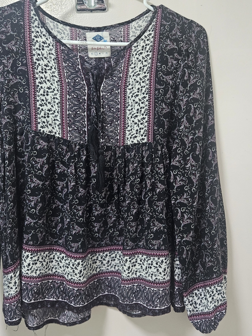 Boho Paisley Tunic Top in Black and Pink